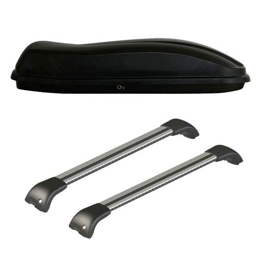 Pack coffre de toit Marlin 480 L et barres de toit Audi Q7 (2006 - 2015) Pour rails intégrés - Origine - Aluminium