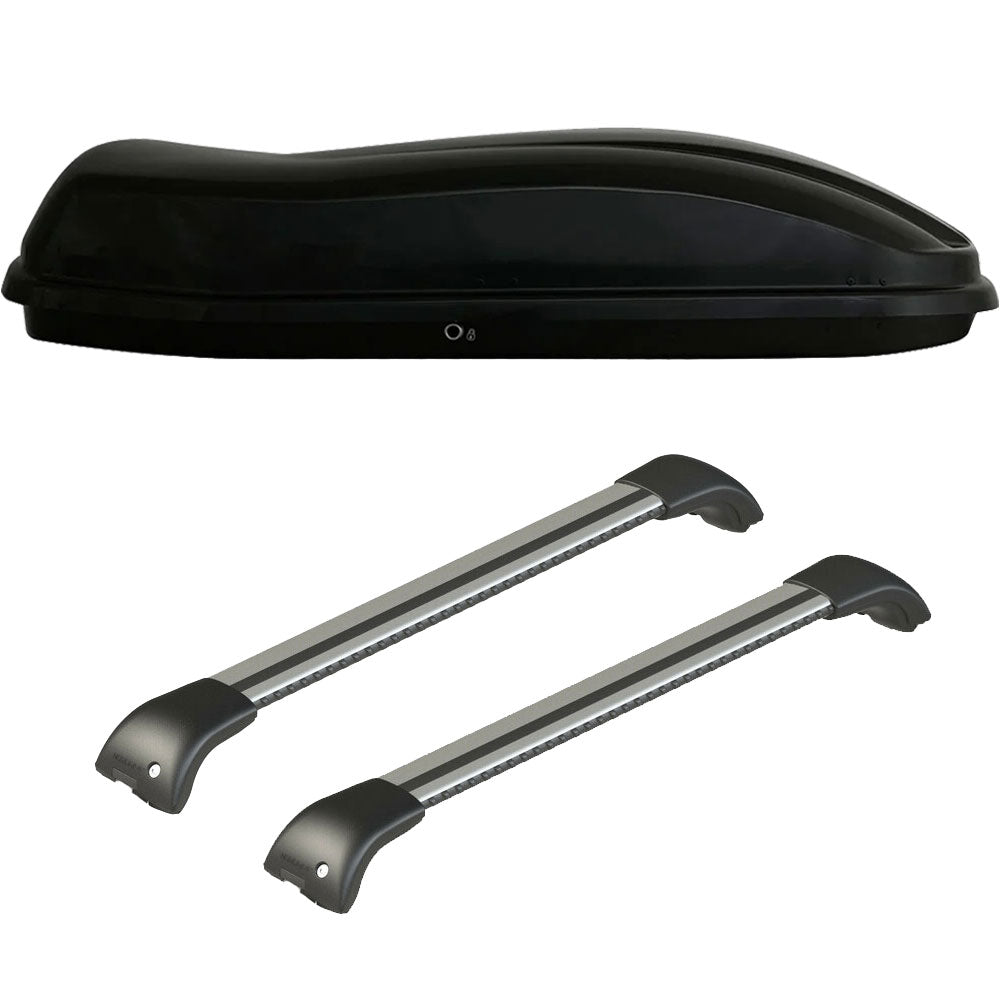 Pack coffre de toit Marlin 680 L et barres de toit Audi Q7 (2006 - 2015) Pour rails intégrés - Origine - Aluminium