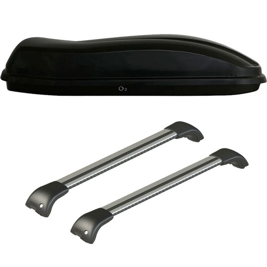 Pack coffre de toit Marlin 680 L et barres de toit Audi Q7 (2006 - 2015) Pour rails intégrés - Origine - Aluminium