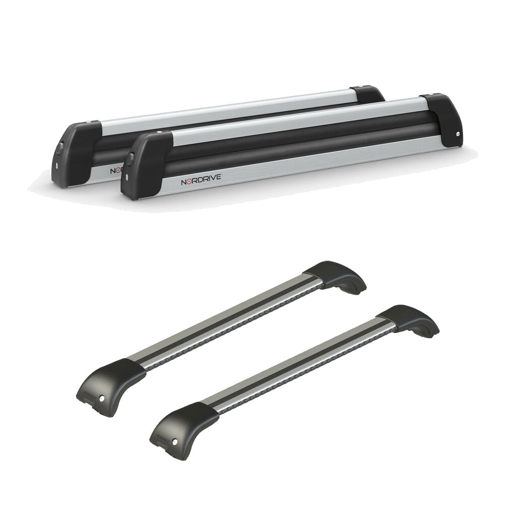 Pack porte skis Nordic King plus Aluminium et barres de toit Peugeot 508 - Break (2011 - 2018) - Pour rails intégrés - Origine Aluminium