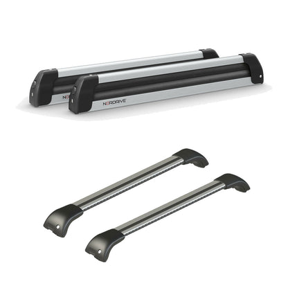 Pack porte skis Nordic King plus Aluminium et barres de toit Peugeot 508 - Break (2011 - 2018) - Pour rails intégrés - Origine Aluminium