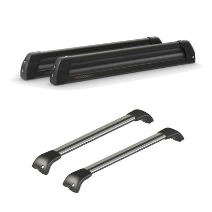 Pack porte skis Nordic King plus Noir et barres de toit Peugeot 508 - Break (2011 - 2018) - Pour rails intégrés - Origine Aluminium
