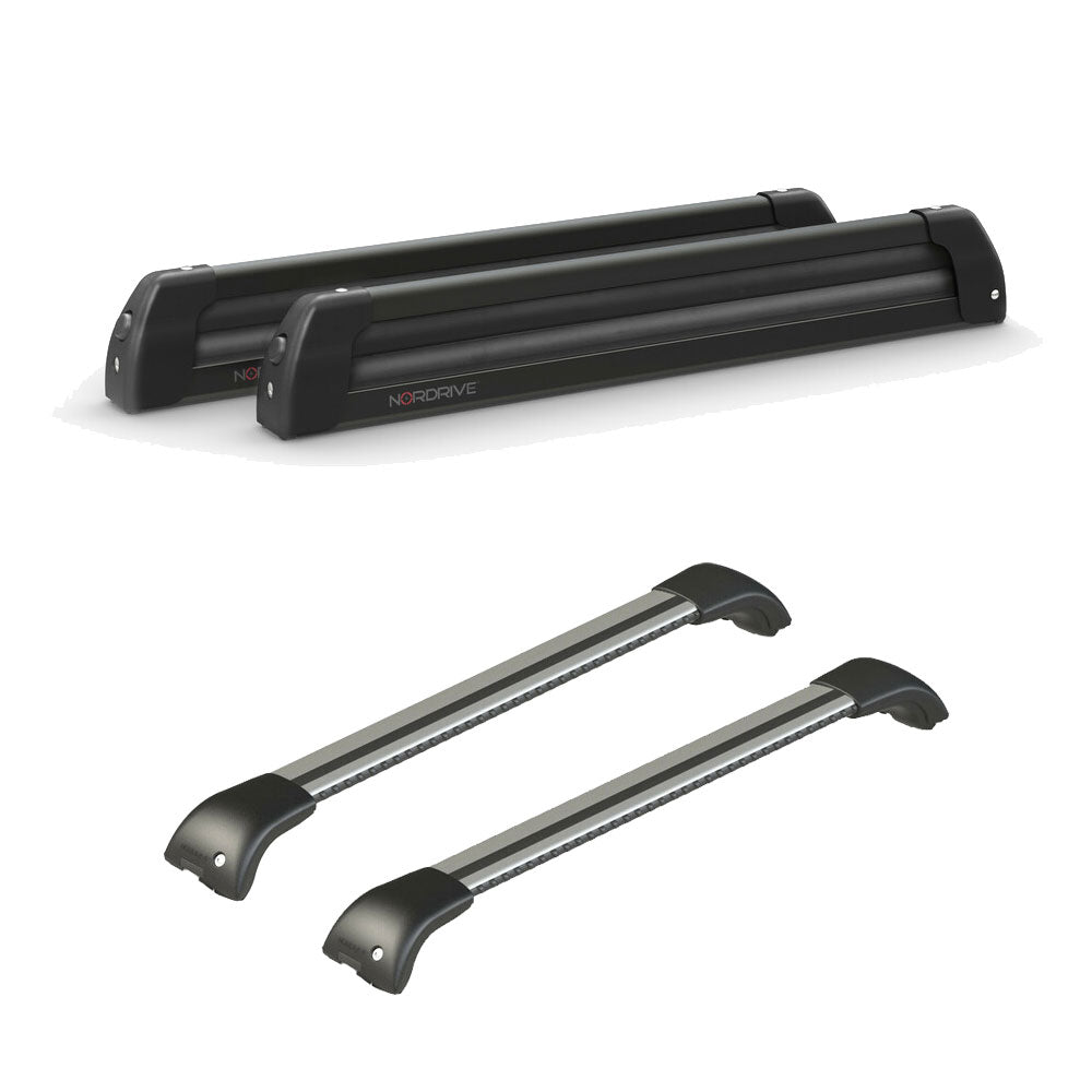 Pack porte-skis Nordic King Plus Nordrive aluminium noir – support pour 6 paires de skis ou 4 snowboards – pour Audi Q7 2006 - 2015 - vue porte skis et barres de toit