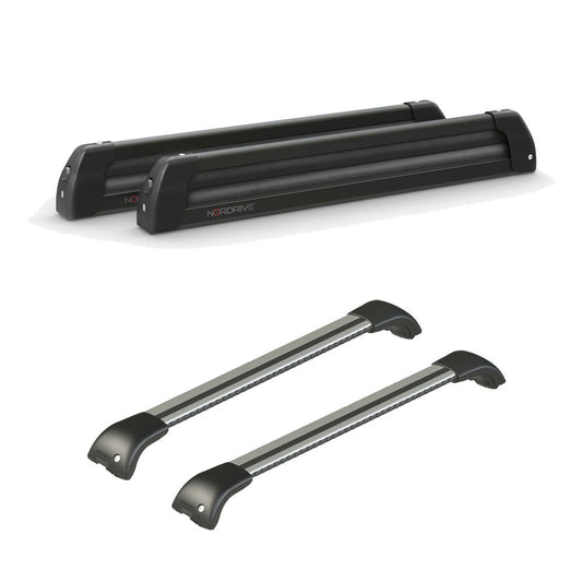 Pack porte-skis Nordic King Plus Nordrive aluminium noir – support pour 6 paires de skis ou 4 snowboards – pour Peugeot 508 - Rxh 2012 - 2017 - vue porte skis et barres de toit