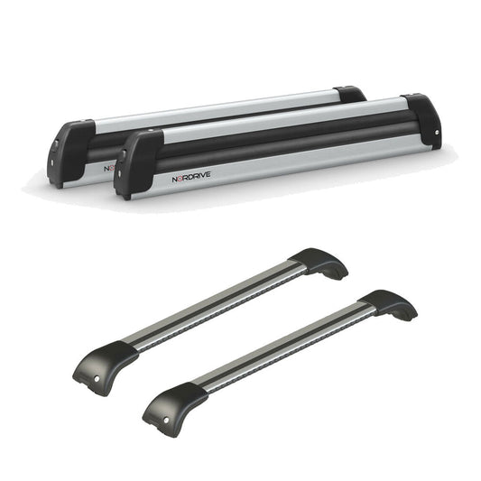 Pack porte-skis Pro Slider Nordrive aluminium – support pour 6 paires de skis ou 4 snowboards – pour Peugeot 508 - Rxh 2012 - 2017 - vue porte skis et barres de toit
