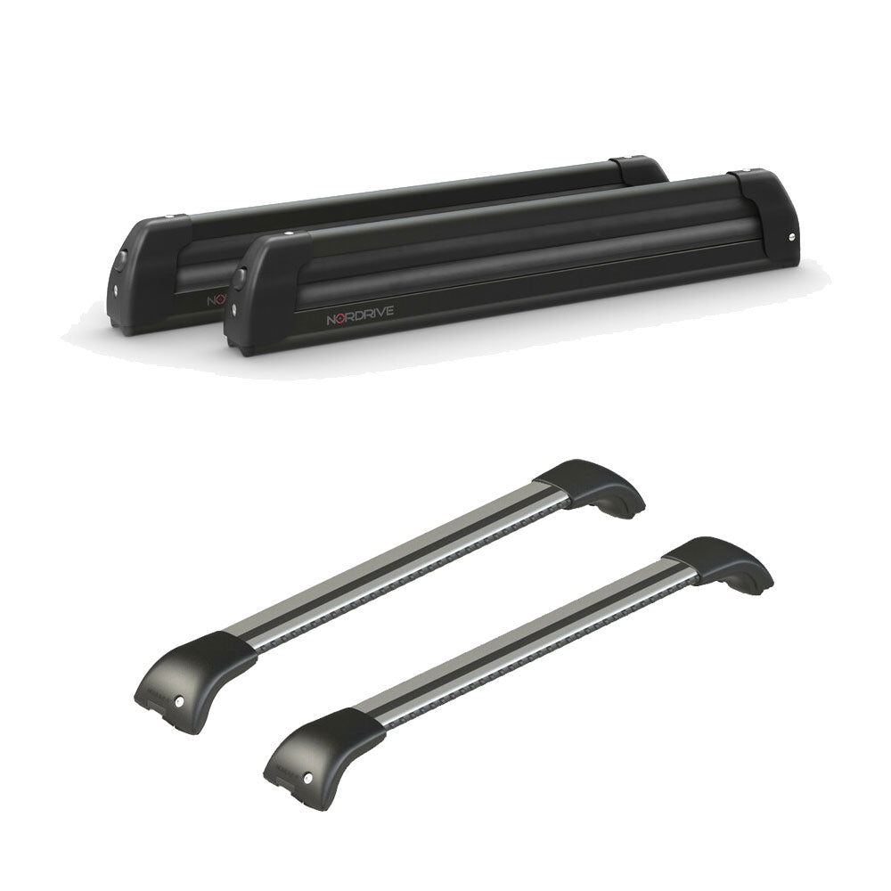 Pack porte-skis Pro Slider Nordrive aluminium noir 6 skis / 4 snowboards + barres de toit – pour Fiat Tipo - Break 2015 - 2025 – vue porte skis et barres de toit