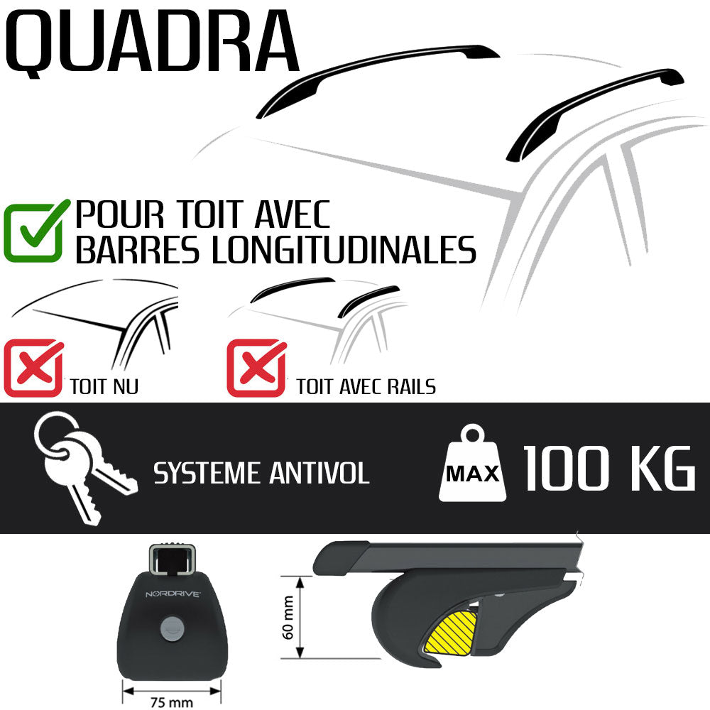 Pack coffre de toit Dory 340 L et barres de toit Mercedes GL (2006 - 2016) Pour barres longitudinales - Quadra - Acier