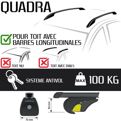 Pack coffre de toit Dory 340 L et barres de toit Mercedes GL (2006 - 2016) Pour barres longitudinales - Quadra - Acier
