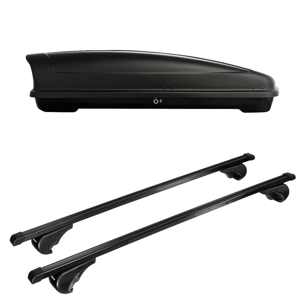 Pack coffre de toit Koral court 400 L et barres de toit Mercedes GL (2006 - 2016) Pour barres longitudinales - Quadra - Acier