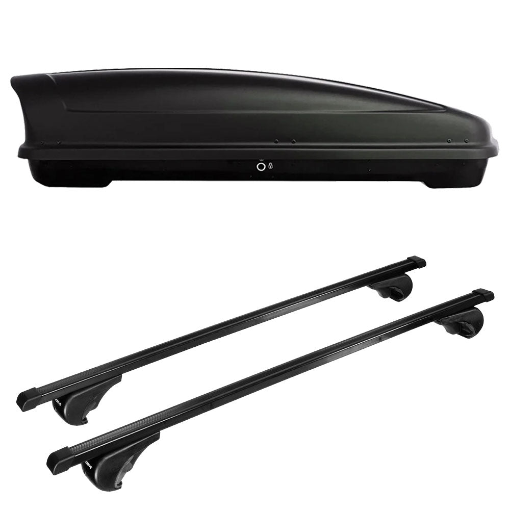 Pack coffre de toit Koral 630 L et barres de toit Mercedes GL (2006 - 2016) Pour barres longitudinales - Quadra - Acier
