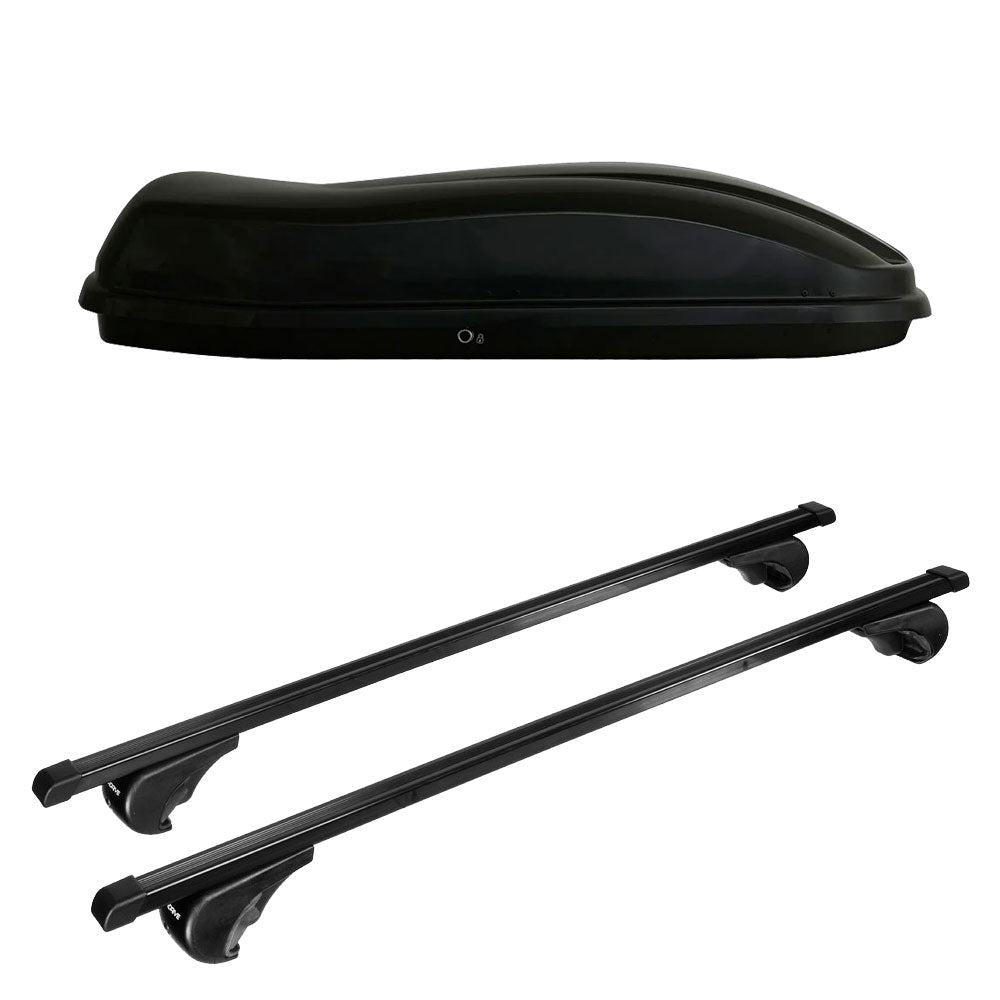 Pack coffre de toit Marlin 400 L et barres de toit Mercedes GL (2006 - 2016) Pour barres longitudinales - Quadra - Acier