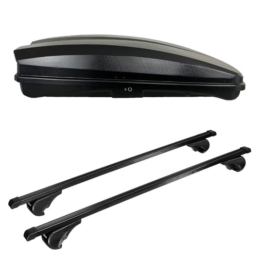 Pack coffre de toit Raya 480 L et barres de toit Mercedes GL (2006 - 2016) Pour barres longitudinales - Quadra - Acier