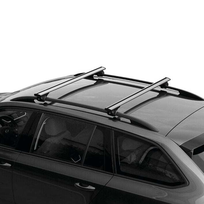 Pack coffre de toit Raya 480 L et barres de toit Ford Focus - Break (1999 - 2004) Pour barres longitudinales - Silenzio - Aluminium