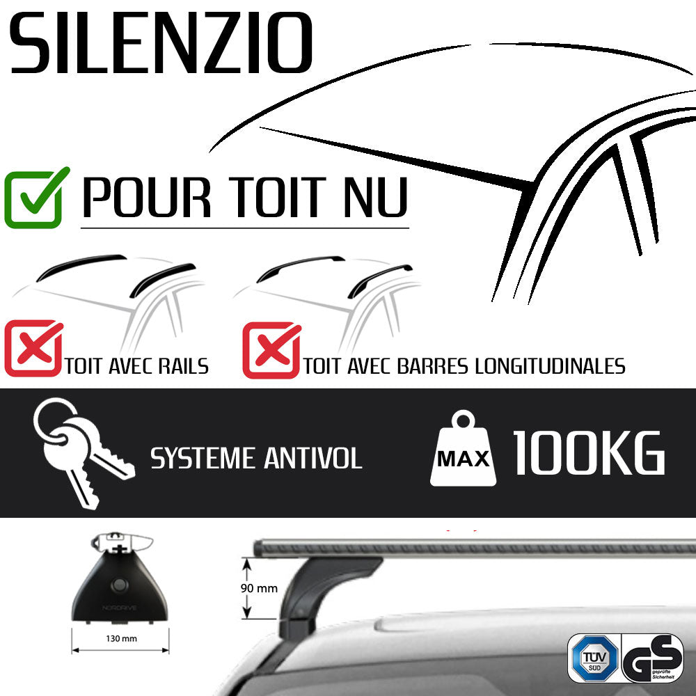 Barres de toit Abarth 500e (A partir de 2023) - Pour toit nu - Silenzio Aluminium