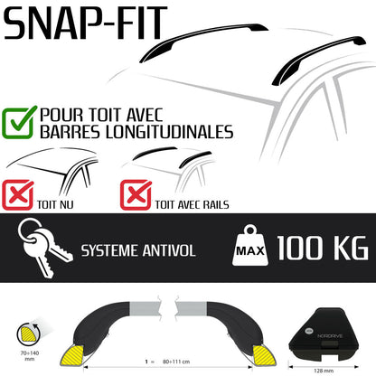 Barres de toit Audi A4 - Break (2004 - 2008) - Pour barres longitudinales - Snap Acier Acier