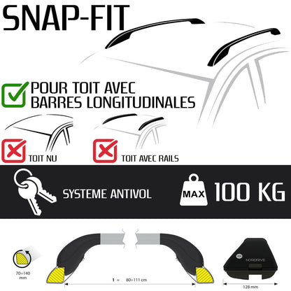 Barres de toit Audi A4 - Break (2004 - 2008) - Pour barres longitudinales - Snap Aluminium