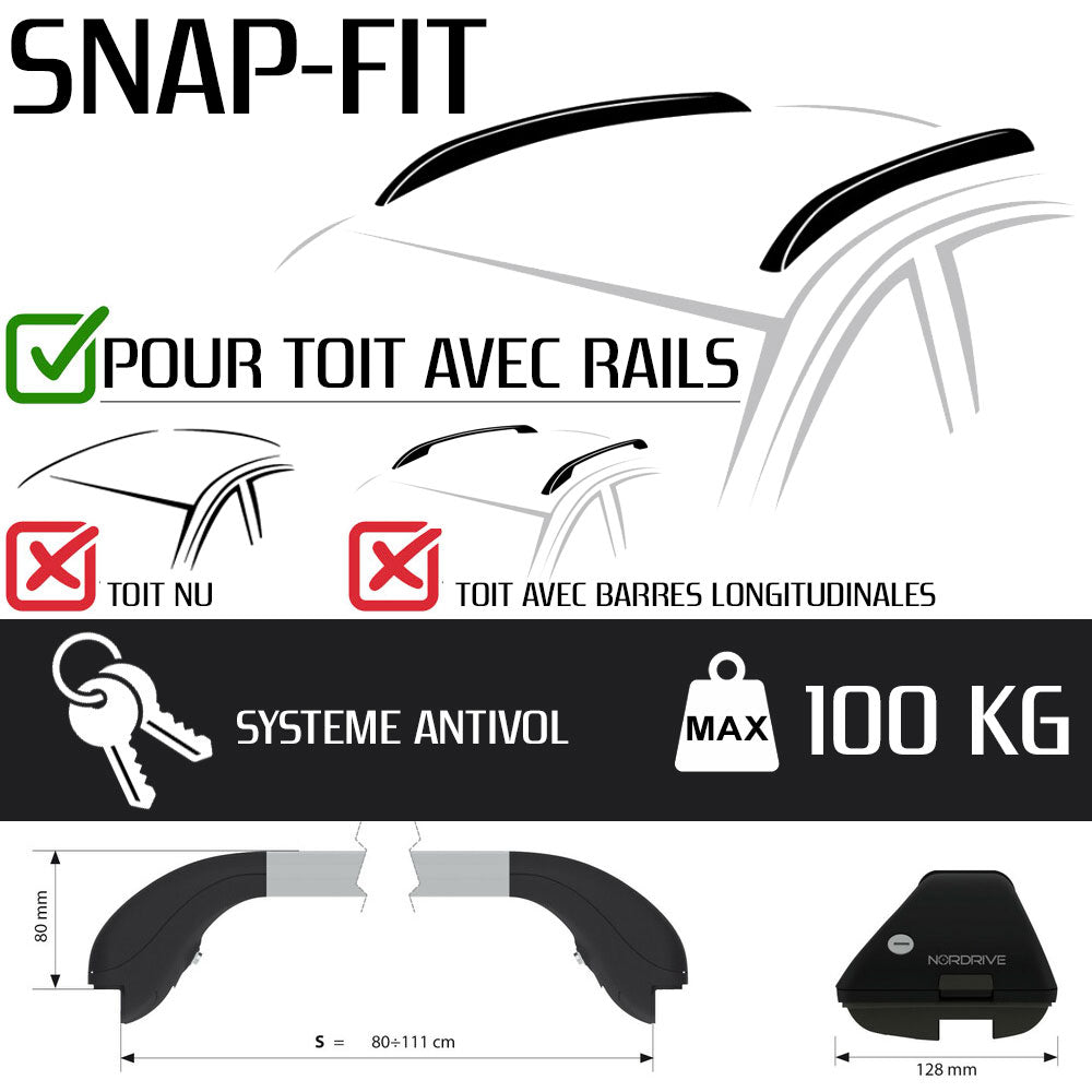 Barres de toit Audi A3 Allstreet (A partir de 2024) - Pour rails intégrés - Snap Aluminium