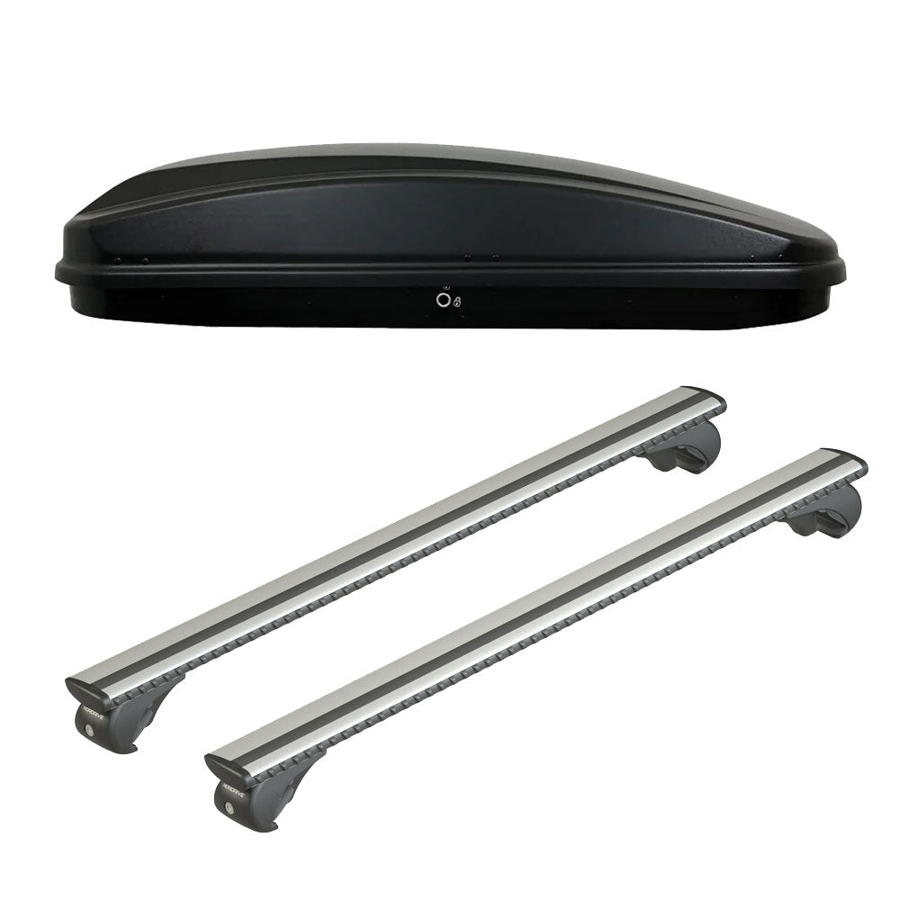 Pack coffre de toit Crub 430 L et barres de toit Ford Focus - Break (1999 - 2004) Pour barres longitudinales - Silenzio - Aluminium