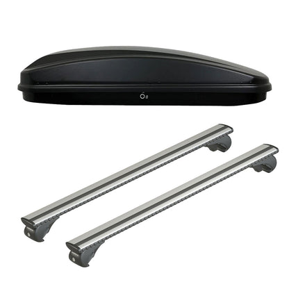 Pack coffre de toit Crub 430 L et barres de toit Ford Focus - Break (1999 - 2004) Pour barres longitudinales - Silenzio - Aluminium