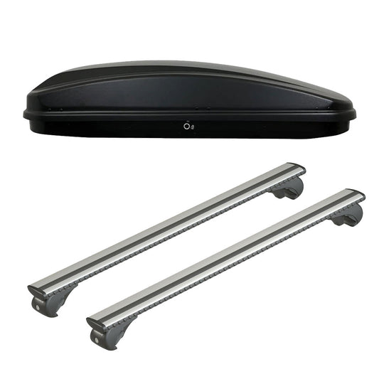 Pack coffre de toit Crub 430 L et barres de toit Ford Focus - Break (1999 - 2004) Pour barres longitudinales - Silenzio - Aluminium