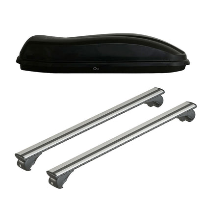 Pack coffre de toit Marlin 400 L et barres de toit Ford Focus - Break (1999 - 2004) Pour barres longitudinales - Silenzio - Aluminium
