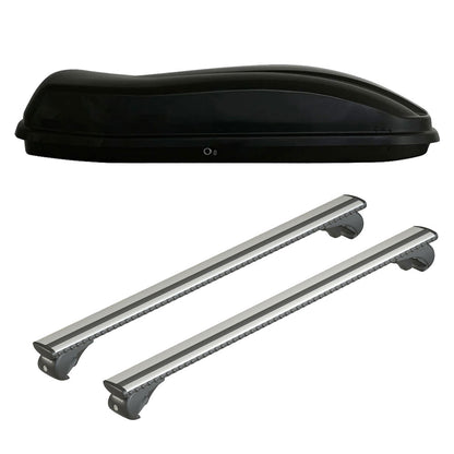 Pack coffre de toit Marlin 530 L et barres de toit Ford Focus - Break (1999 - 2004) Pour barres longitudinales - Silenzio - Aluminium