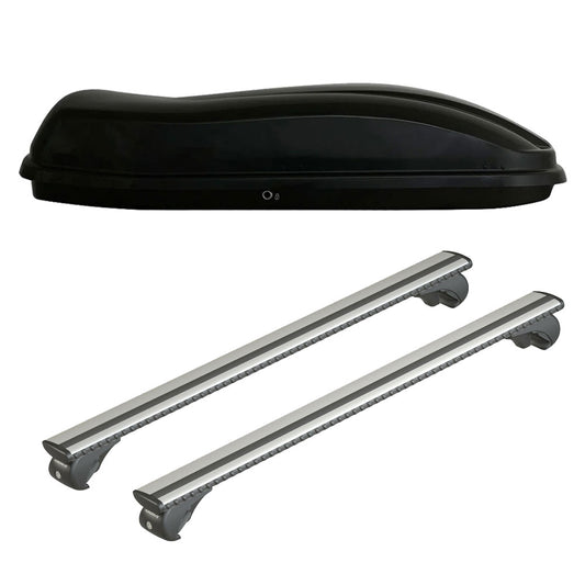 Pack coffre de toit Marlin 530 L et barres de toit Ford Focus - Break (1999 - 2004) Pour barres longitudinales - Silenzio - Aluminium