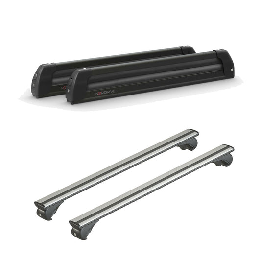 Pack porte skis Pro Slider Noir et barres de toit Ford Focus - Break (1999 - 2004) - Pour barres longitudinales - Silenzio Aluminium