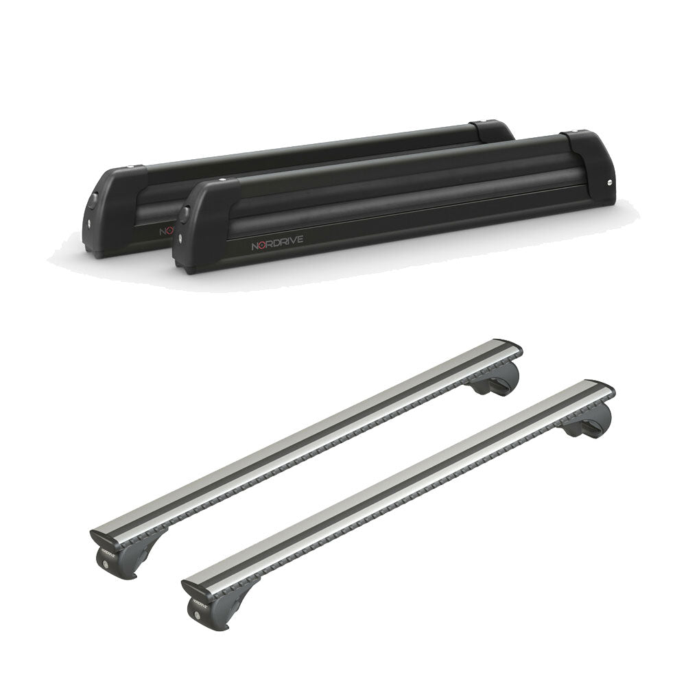 Pack porte-skis Pro Slider Nordrive aluminium noir 6 skis / 4 snowboards + barres de toit – pour Ford Focus - Break 1999 - 2004 – vue porte skis et barres de toit