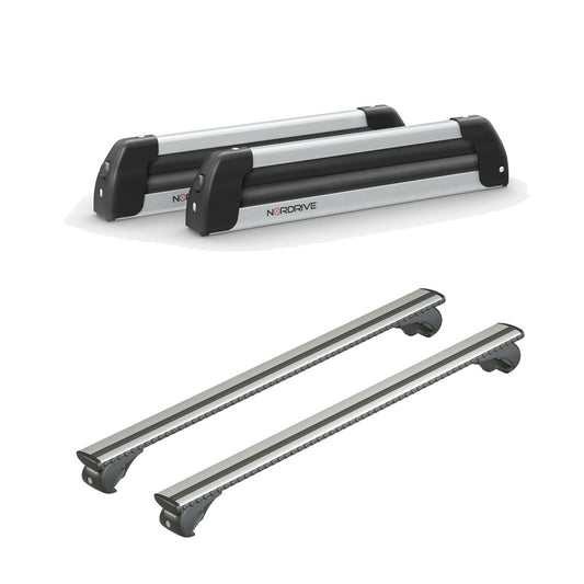 Pack porte skis Nordic King Aluminium et barres de toit Ford Focus - Break (1999 - 2004) - Pour barres longitudinales - Silenzio Aluminium