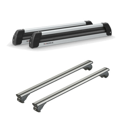 Pack porte skis Nordic King plus Aluminium et barres de toit Ford Focus - Break (1999 - 2004) - Pour barres longitudinales - Silenzio Aluminium