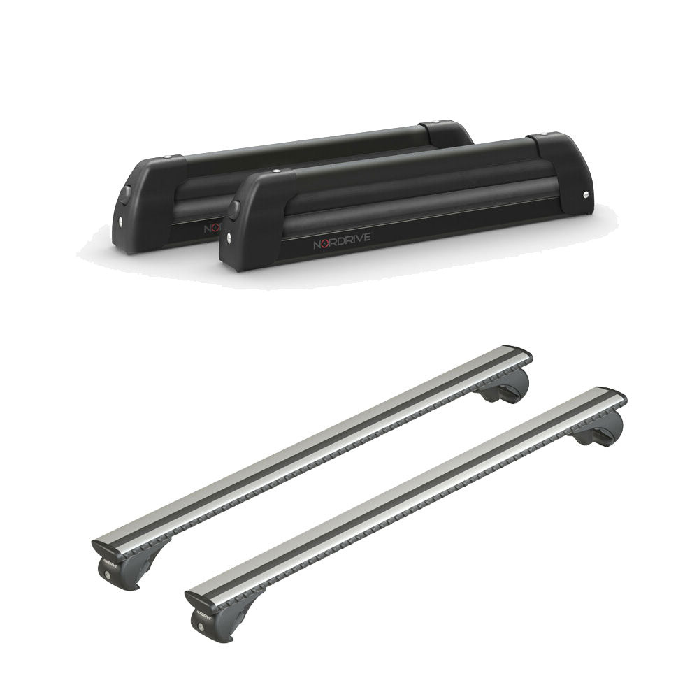 Pack porte-skis Nordic King Nordrive aluminium noir – support pour 4 paires de skis ou 2 snowboards -pour Ford Focus - Break 1999 - 2004 – vue porte skis et barres de toit