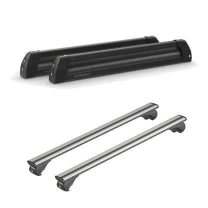 Pack porte skis Nordic King plus Noir et barres de toit Ford Focus - Break (1999 - 2004) - Pour barres longitudinales - Silenzio Aluminium