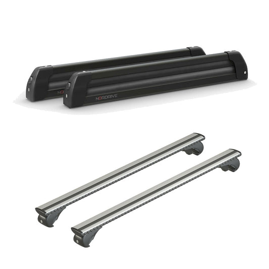 Pack porte skis Nordic King plus Noir et barres de toit Ford Focus - Break (1999 - 2004) - Pour barres longitudinales - Silenzio Aluminium